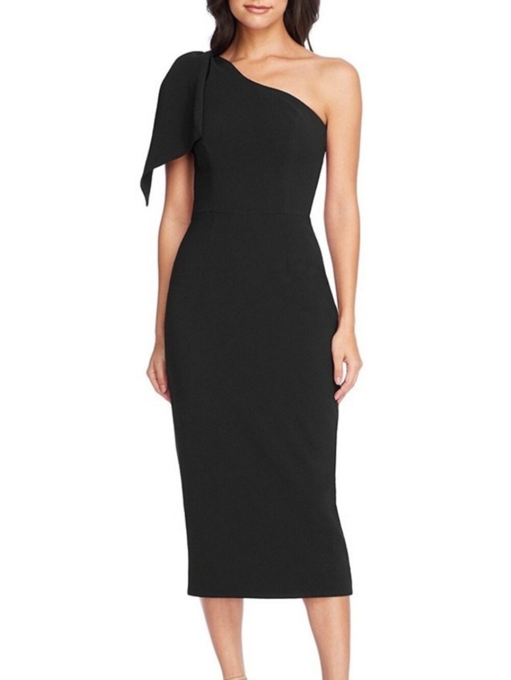 Dress The Population Tiffany Black Crepe One Shoulder Bow Dress Sz:XL Party Chic